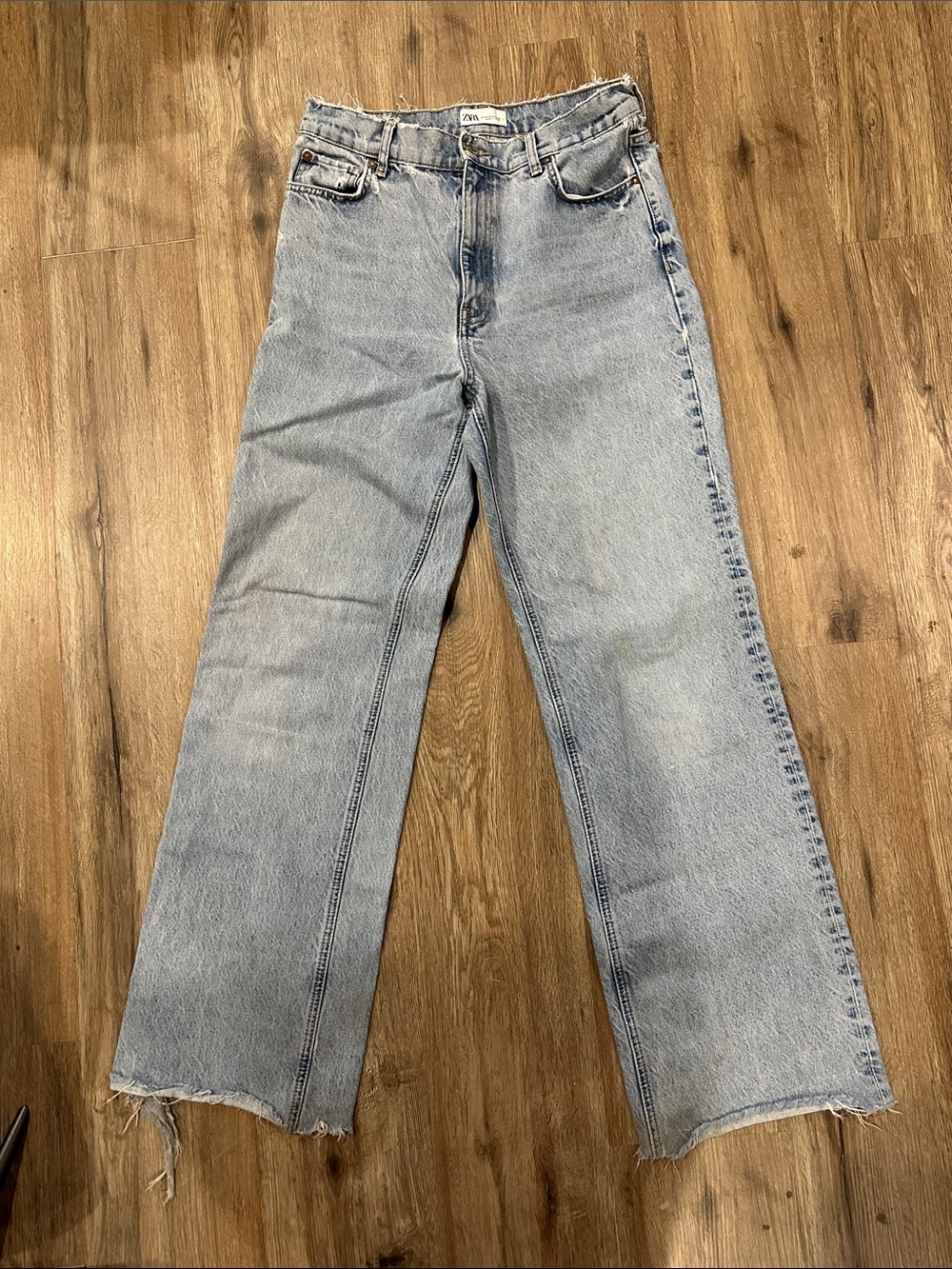 Zara Light Blue Wide-Leg Jeans with Raw Hem